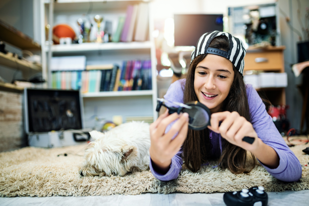 Girl looking at device