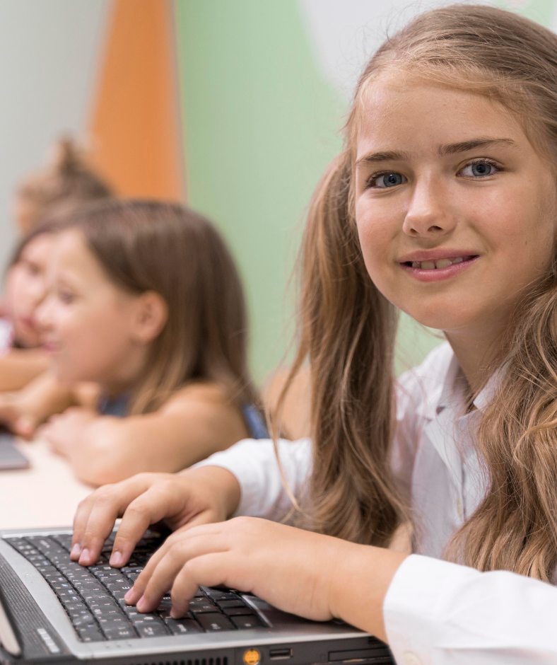 Girl in a coding class